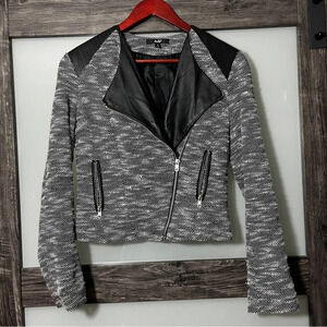 Papaya Moto Jacket Tweed & Faux Leather Women's Small Cropped Women's Small